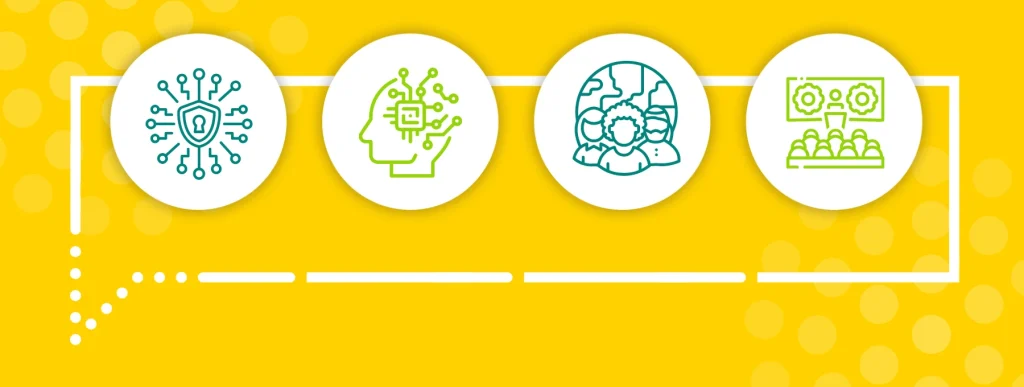 Graphics showing people human icons of conference and connectivity