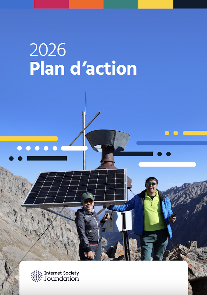 Couverture du Plan d'action 2026 représentant deux personnes et l'infrastructure Internet, version française.